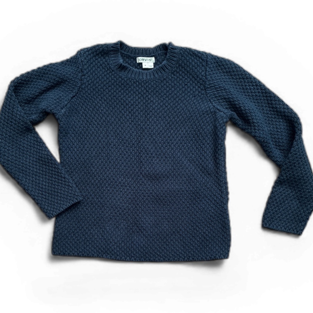 Orvis navy Blue Crewneck cotton crew Sweater size medium